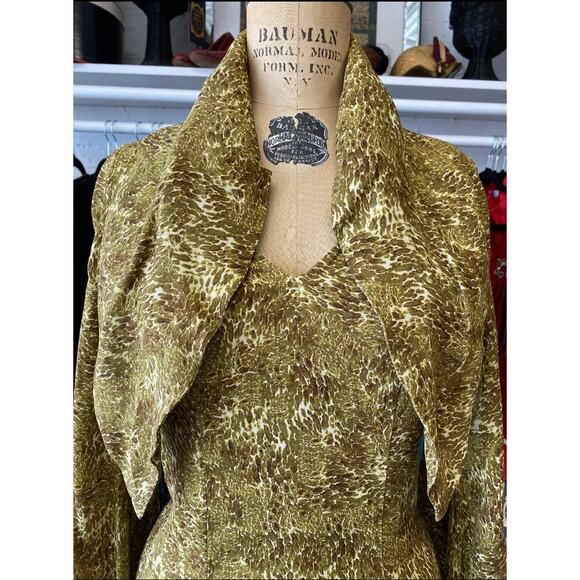 & other stories snake skin green rayon dress long sleeve tie neck nwt 1930 style - Picture 4 of 11